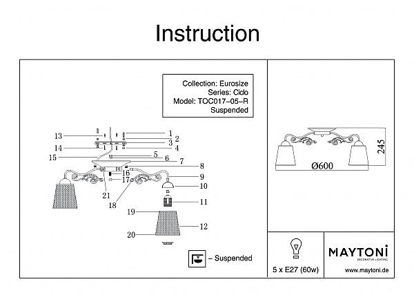 Потолочная люстра Maytoni Ring RC017-CL-05-R