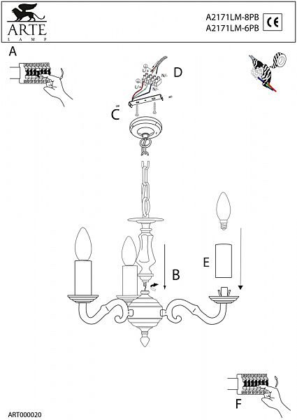 Подвесная люстра Arte Lamp CHESTERFIELD A2171LM-6PB