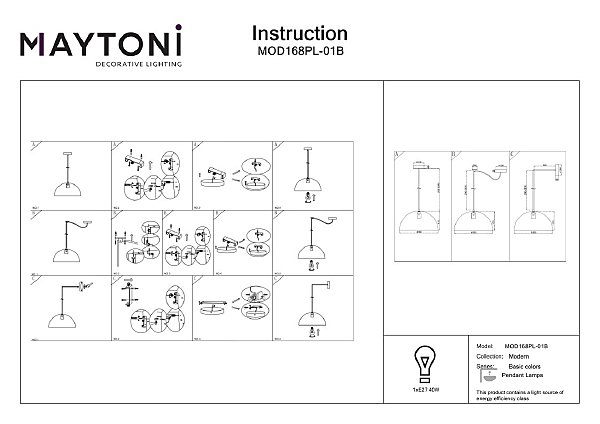 Светильник подвесной Maytoni Basic colors MOD168PL-01B