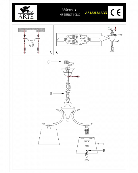 Подвесная люстра Arte Lamp IRENE A5133LM-8BR