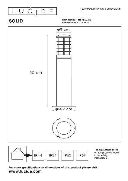 Уличный наземный светильник Lucide Solid 14871/50/30