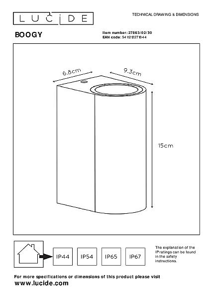 Уличный настенный светильник Lucide Boogy 27863/02/30