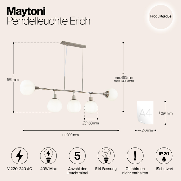 Подвесная люстра Maytoni Erich MOD221-PL-05-N