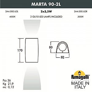 Уличный настенный светильник Fumagalli Marta 2A4.000.000.AXU2L