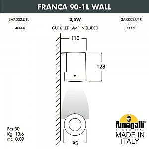 Уличный настенный светильник Fumagalli Franca 90 3A7.002.000.AXU1L