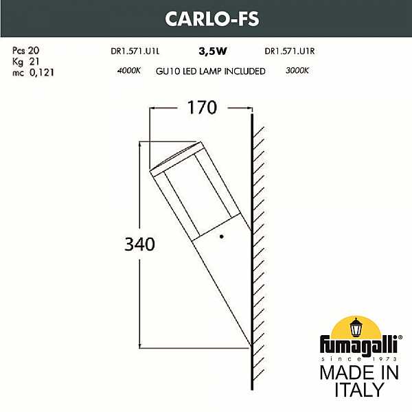 Уличный настенный светильник Fumagalli Carlo DR1.571.000.AXU1L