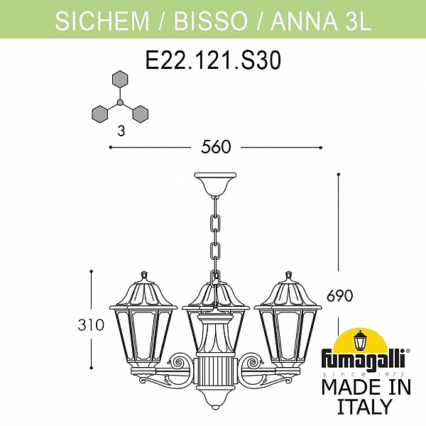 Уличный подвесной светильник Fumagalli Anna E22.120.S30.WXF1R