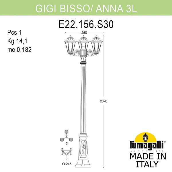 Столб фонарный уличный Fumagalli Anna E22.156.S30.AYF1R