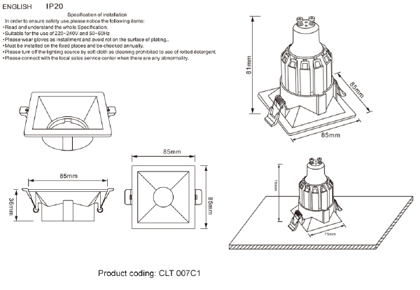 Встраиваемый светильник Crystal Lux CLT 007 CLT 007C1 BL