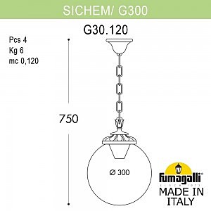 Уличный подвесной светильник Fumagalli Globe 300 G30.120.000.BXE27