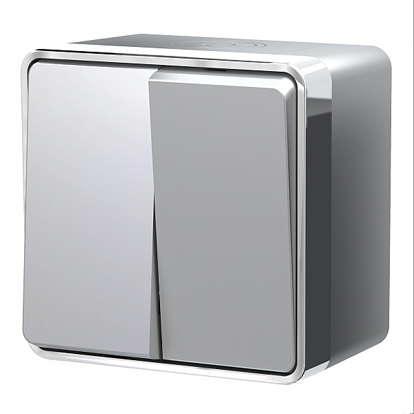 Выключатель Werkel W5020206/ Выключатель двухклавишный влагозащищенный Gallant (серебряный)