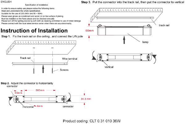 Трековый светильник Crystal Lux Clt 0.31 CLT 0.31 010 36W BL T4000K