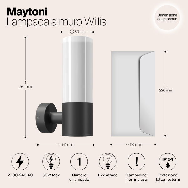 Уличный настенный светильник Maytoni Willis O418WL-01B