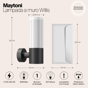 Уличный настенный светильник Maytoni Willis O418WL-01B