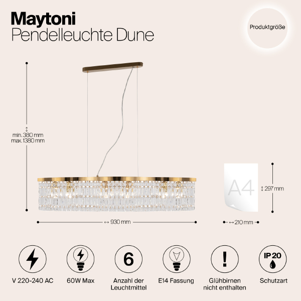 Подвесная люстра Maytoni Dune DIA005PL-06G