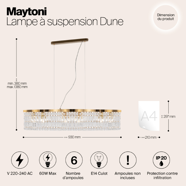 Подвесная люстра Maytoni Dune DIA005PL-06G