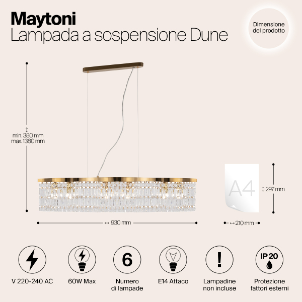 Подвесная люстра Maytoni Dune DIA005PL-06G