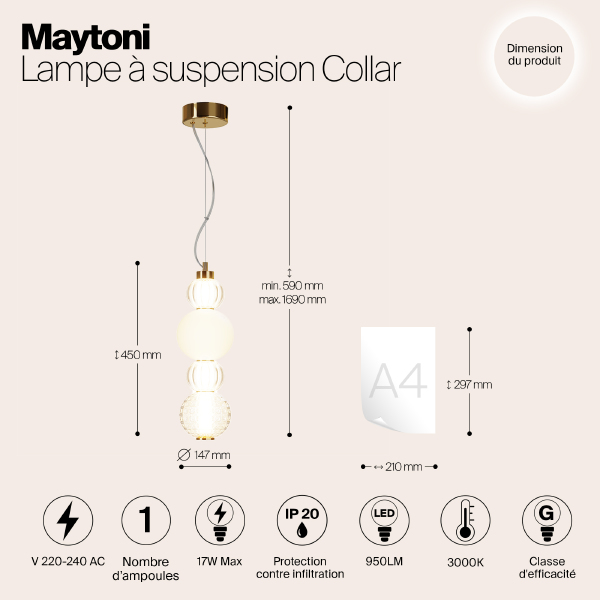 Светильник подвесной Maytoni Collar P069PL-L17G3K