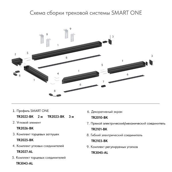 Профиль-трек для натяжных потолков Denkirs Smart one TR2022-BK