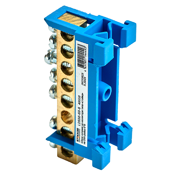 Шина N на изоляторе 6*9 тип стойка на DIN-рейку 8 выводов Stekker LD556-69-8 49558