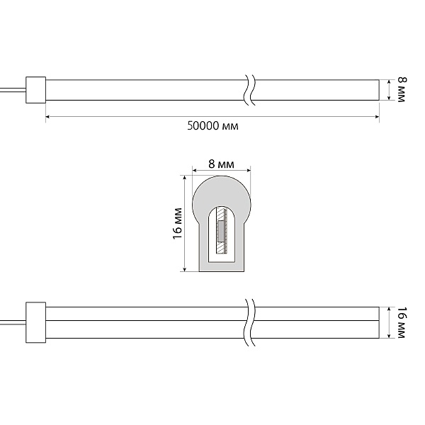 Светодиодный шнур Uniel ULS-N21-2835-120LED/m-8mm-IP67-220V-8W/m-50M-YELLOW бобина