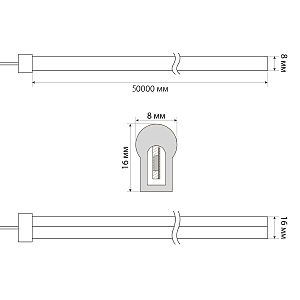 Светодиодный шнур Uniel ULS-N21-2835-120LED/m-8mm-IP67-220V-8W/m-50M-YELLOW бобина