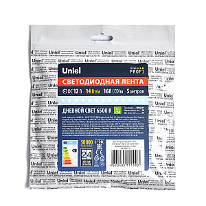 <span>LED лента Uniel ULS-M14-2835-168LED/m-10mm-IP20-DC12V-14W/m-5M-6500K PROFI катушка в герметичной упаковке 5000мм 6500 IP20</span>