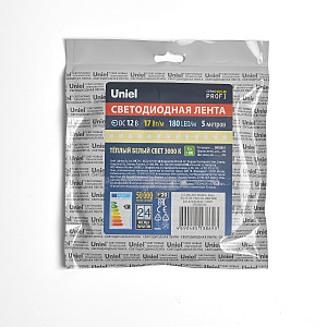 <span>LED лента Uniel ULS-M16-2835-180LED/m-10mm-IP20-DC12V-17W/m-5M-3000K PROFI катушка в герметичной упаковке 5000мм 3000 IP20</span>