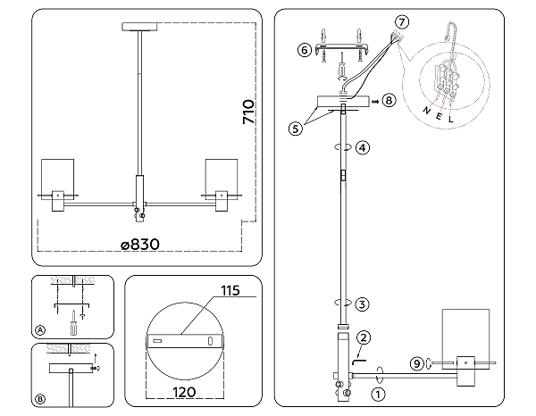 Люстра на штанге Ambrella Modern LH57043